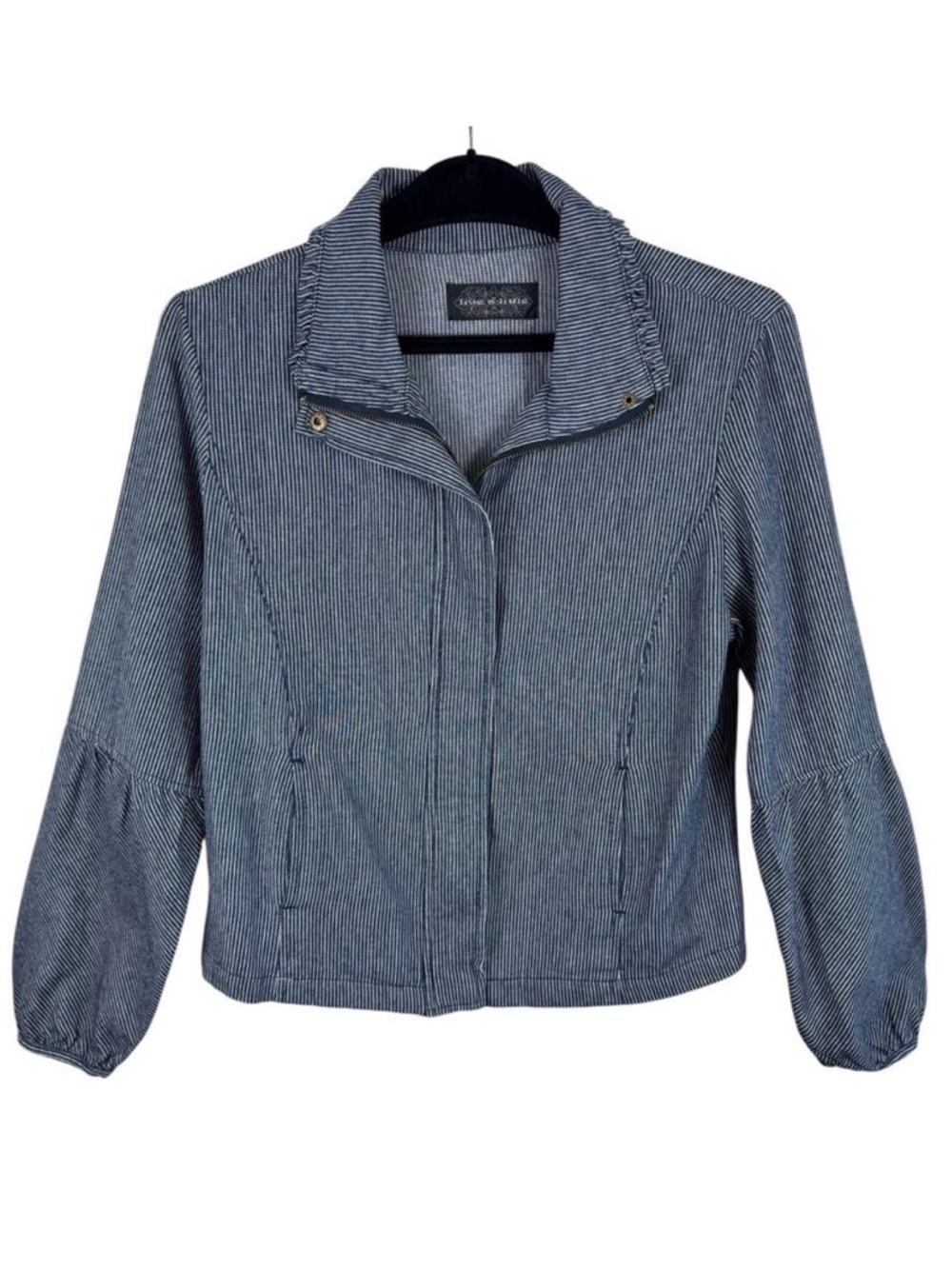 Live A Little Blue White Pinstriped Full Zip‎ Collared Jacket Pockets Size S